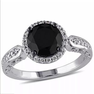 Woman Round Cut 2.35ct Black Sapphire 925 Ring